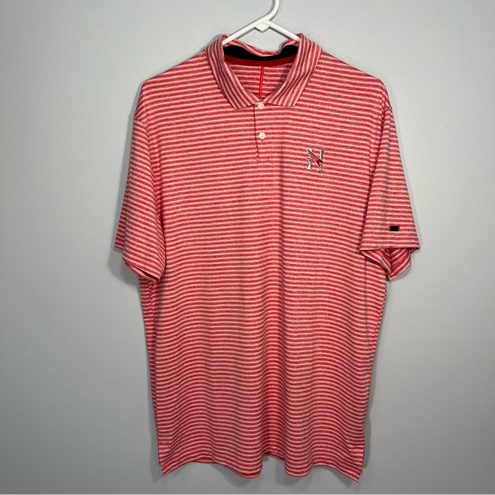 Nike Tiger Woods Polo Shirt Mens Large Red Stripes Golf Dri-Fit Embroidered Logo